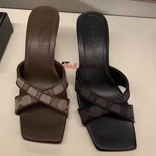 COA方头交叉带一字拖夏季百搭外穿休闲室外坡跟拖鞋跨境外贸