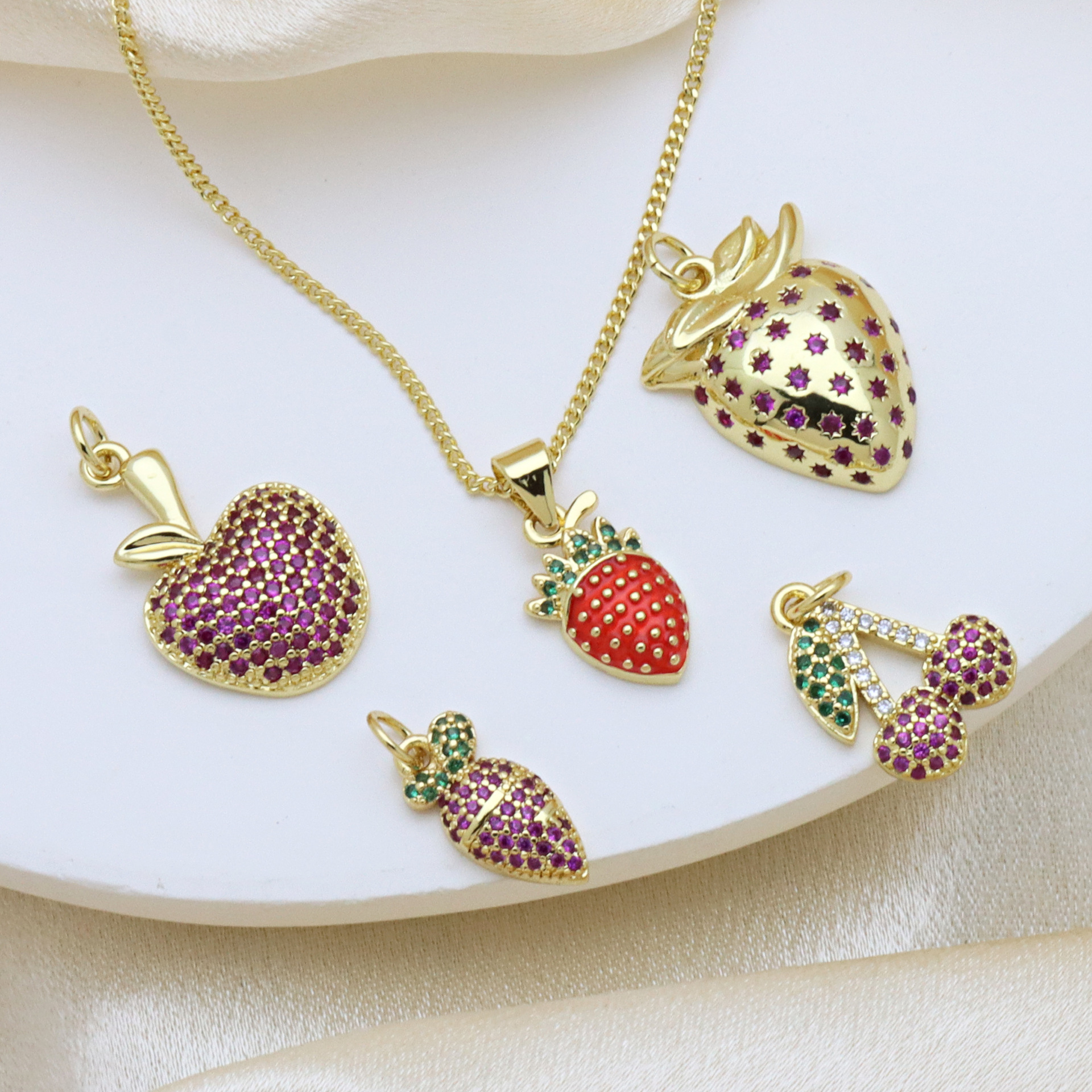 2g Weight Pendant Jewelry Making Type 7 * 18mm Jewelry Making Size Zircon Inlay Material DIY Jewelry Accessories Classification 1 Piece Quantity Copper Material Christmas Festival Cherry, Carrot, Strawberry Pattern Inlay Design IG Style Style 1 Piece 7 * 18mm Copper Zircon Cherry Carrot Strawberry Pendant 无