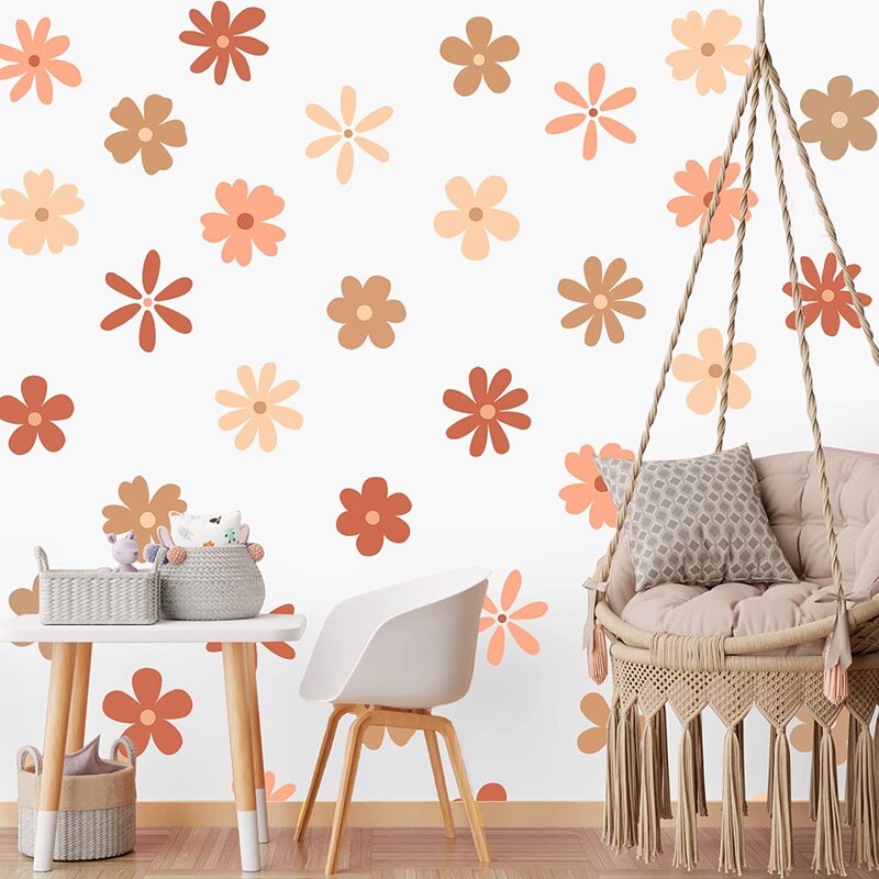 Foreign trade wholesale autumn daisy flower wall stickers retro flower wall decals bohemian DIY decorative stickers