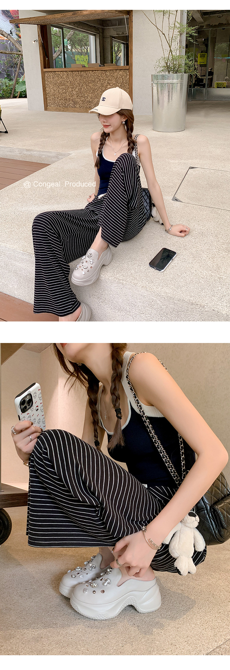 Dép lê bít mũi độn cao da thật 7cm cho nữ, phong cách sandal lỗ xốp mùa hè, đính ngọc trai đinh tán — Màu trắng, Màu xám chi tiết 17