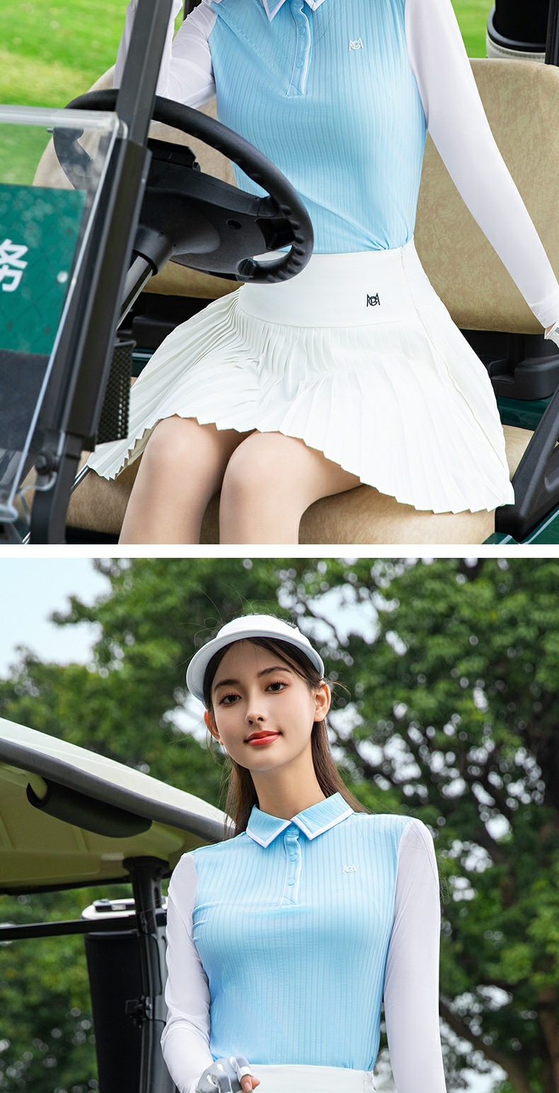 Áo polo nữ dài tay lụa băng mát mặc golf mùa xuân hè — YF797-áo đen, YF797-áo trắng, Áo YF797 trắng (lụa lạnh siêu mỏng), YF797-Áo đen (lụa lạnh siêu mỏng) chi tiết 9