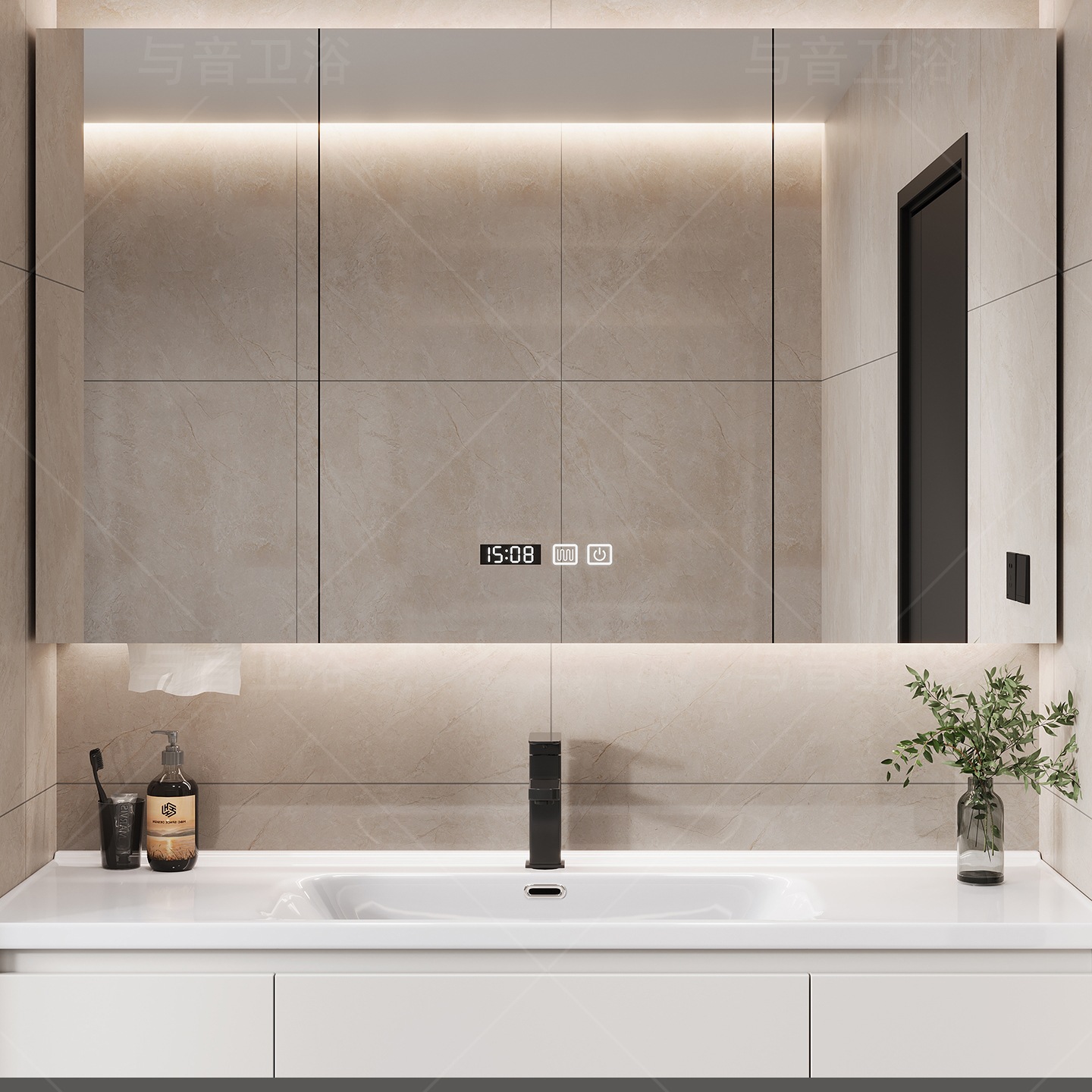 Smart Bathroom Mirror Cabinet Wall-Mounted with Light Defogging Bathroom Mirror Solid Wood with Storage Rack Individually Customized