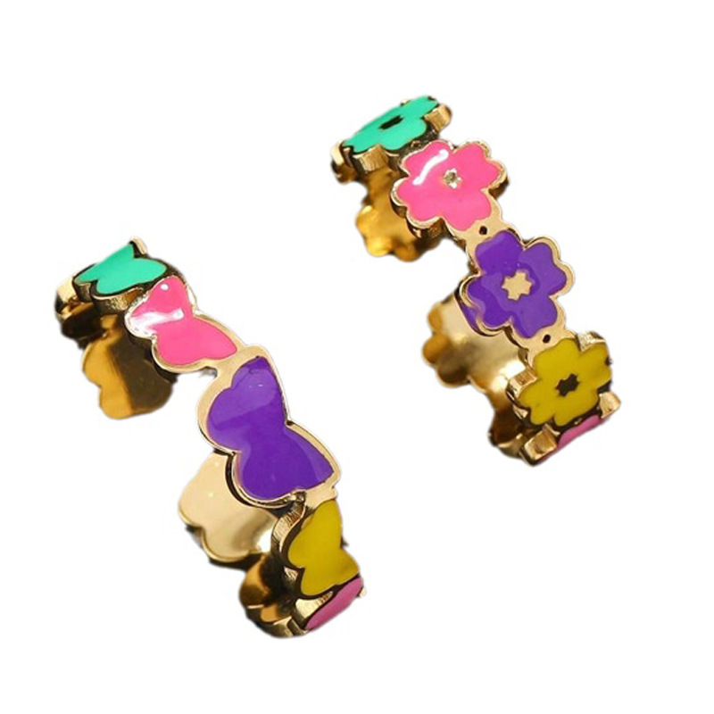 Joyas de acero inoxidable transfronterizas frescas gotas de aceite de color estrella de pentaco flores mariposa dopamina abierta anillo de acero de titanio