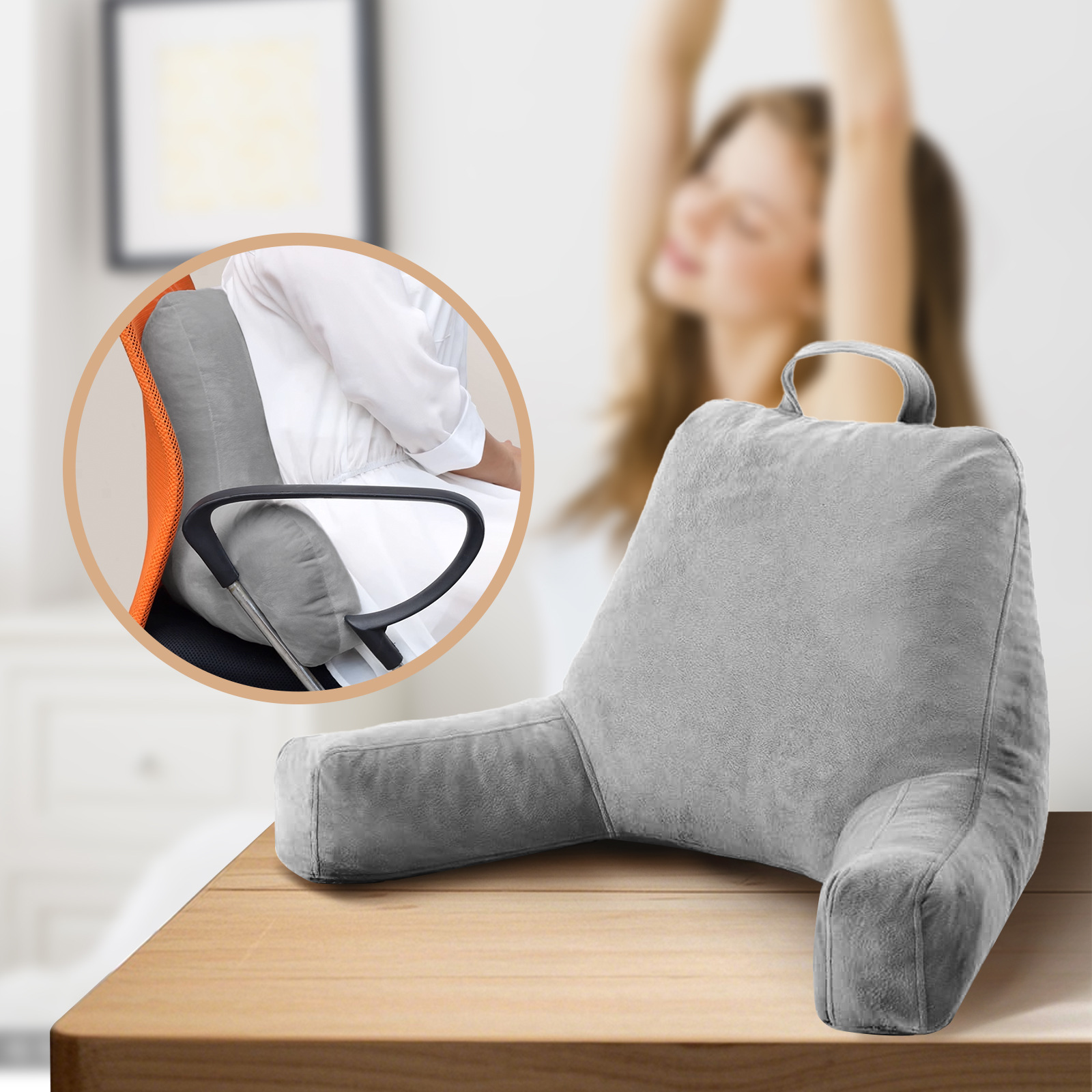 Amazon venta caliente almohada de lectura reposabrazos lectura cojín memoria rota esponja fibra química algodón almohada de cintura almohada de maternidad