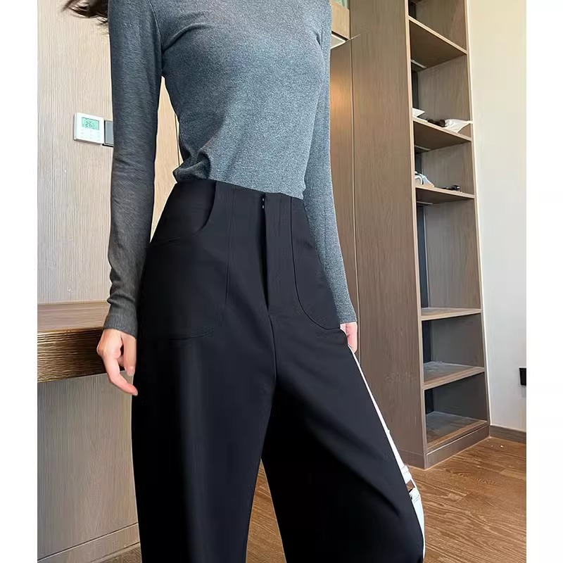 Pantalones negros de piernas anchas de mujer cintura alta sensación delgada alta sensación de pantalones de trajes casuales pantalones estrechos de primavera y otoño