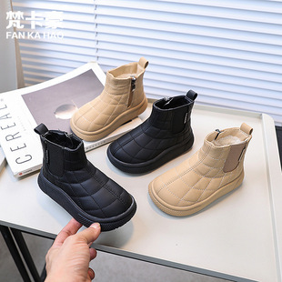 Van Cahao Girls Snow Boots 2024 Winter New Children's fleece-lined Thick Cotton Shoes Student Black Cotton Boots