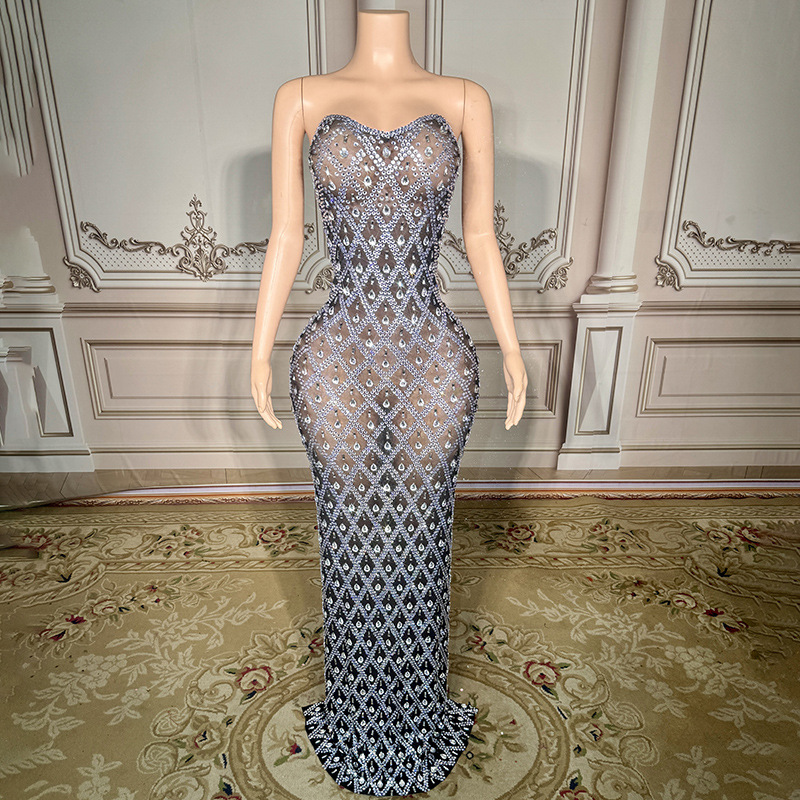 Tube Top Slightly See-through Event Signing Sales Evening Dress Workplace Company Annual Meeting Dance Performance Music Festival Disco Dress