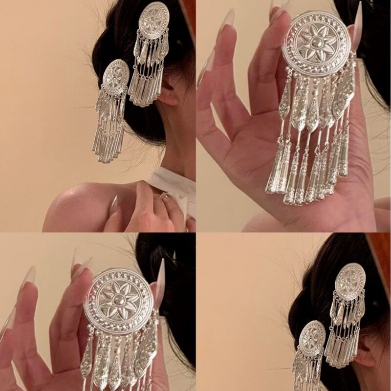 新しい中国風ミャオ族シルバータッセル風鈴ヘアピンハイエンド絶妙なエスニックスタイルヘアピンサイドクリップヘアアクセサリー女性用|undefined