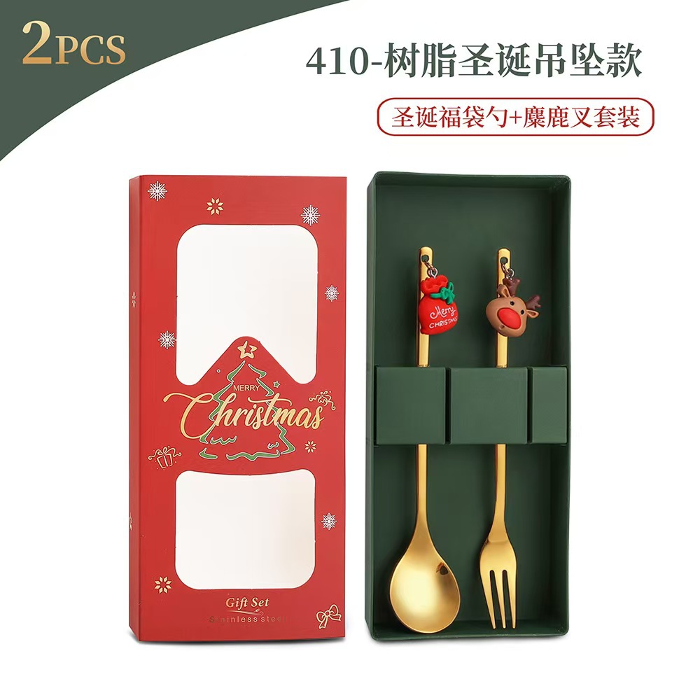 Cuchilleras de acero inoxidable transfronterizas muñecas de Navidad cucharas y tenedores juegos de regalo de café cucharas de postre horquilla de fruta pastel image 52