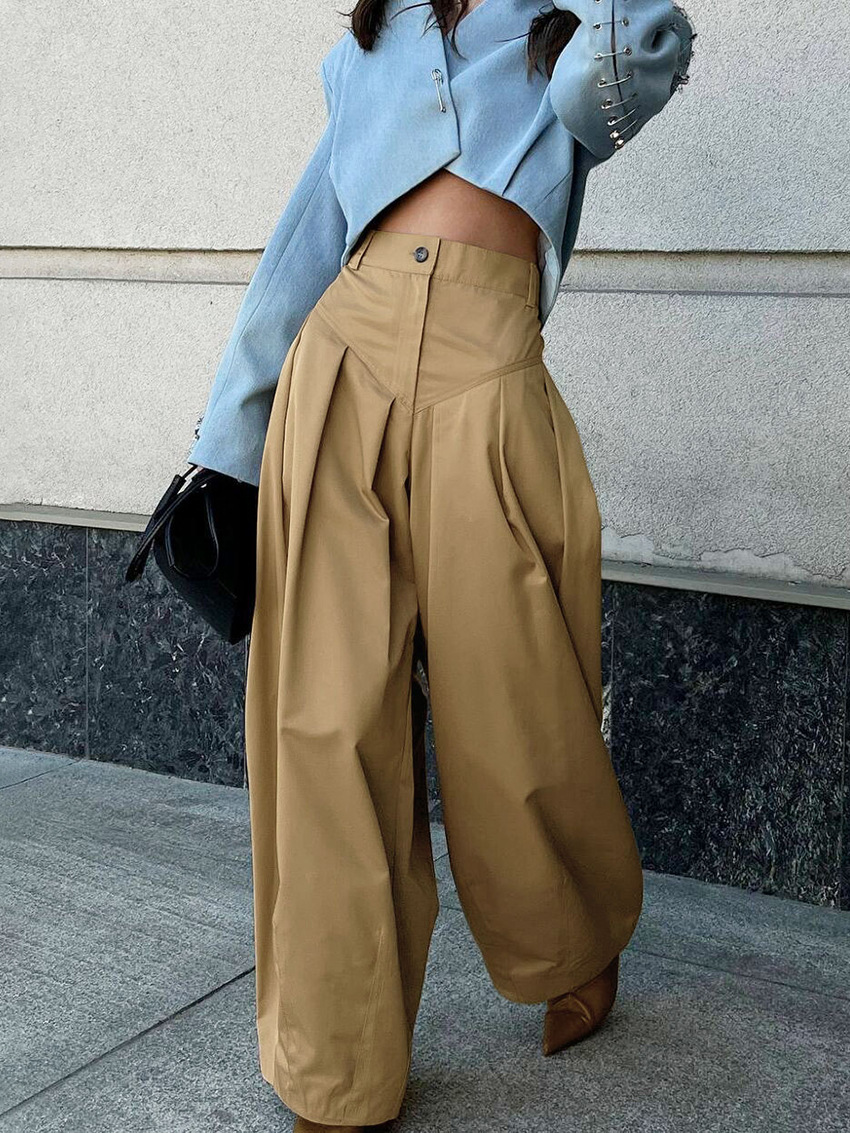 2025 otoño y invierno nuevos pantalones delgados y sueltos transfronterizos, pantalones de cuchillo de estilo antiguo, pantalones de cintura alta de moda