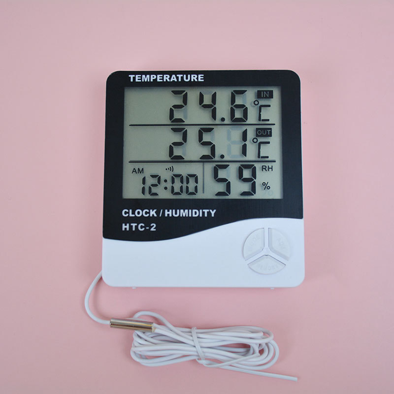 HTC-2大屏幕家用溫度計溫濕度計 室內嬰兒房電子溫度計帶電子鬧鐘