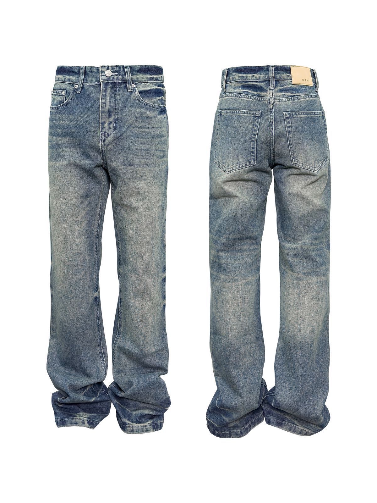 2025 American Retro Washed Blue Flared Jeans Trendy Brand Men's High Street Drape Cleanfit Pants_mkmklike.com