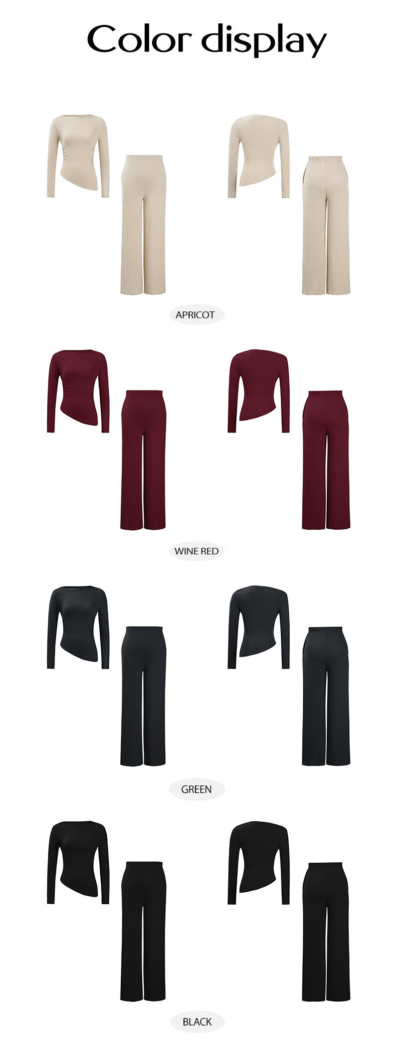 Y2K Damen-Set – Schmales Langarm-Oberteil & Hose mit weitem Bein (S-XL, Schwarz/Dunkelgrau/Khaki/Weinrot/Dunkelgrün/Braun/Dunkelblau)_voghion.com