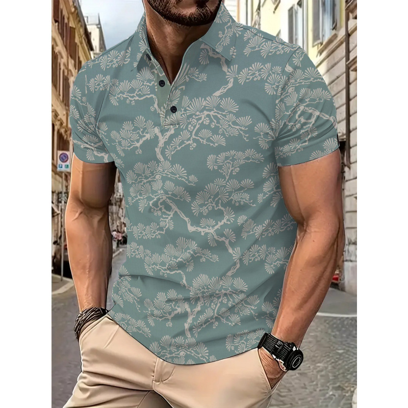 European and American Cross-Border Export New Casual Plant Pattern Men's Polo Shirt Summer Sports Casual Short-Sleeved Shirt