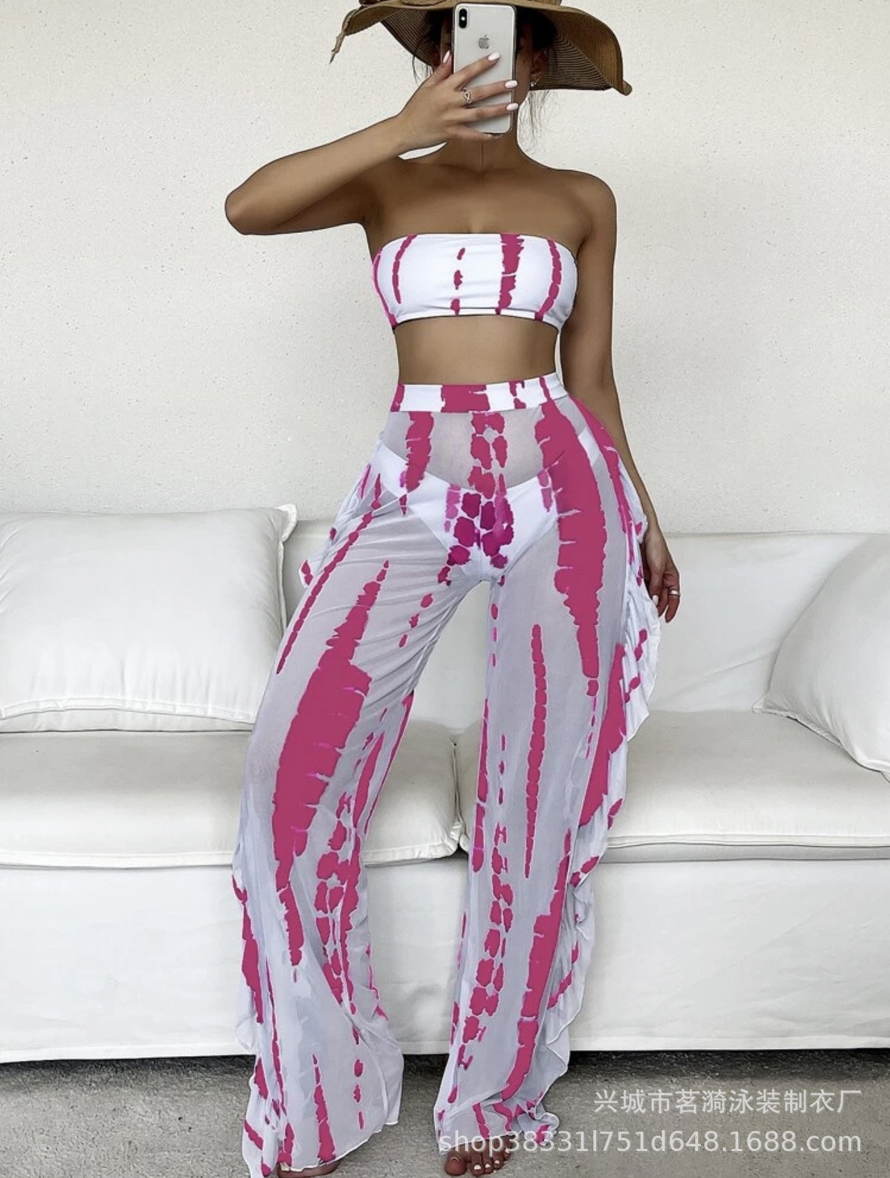 Mingyi nueva moda sexy europea y americana multi-color impreso split pantalones bikini traje de baño de las mujeres