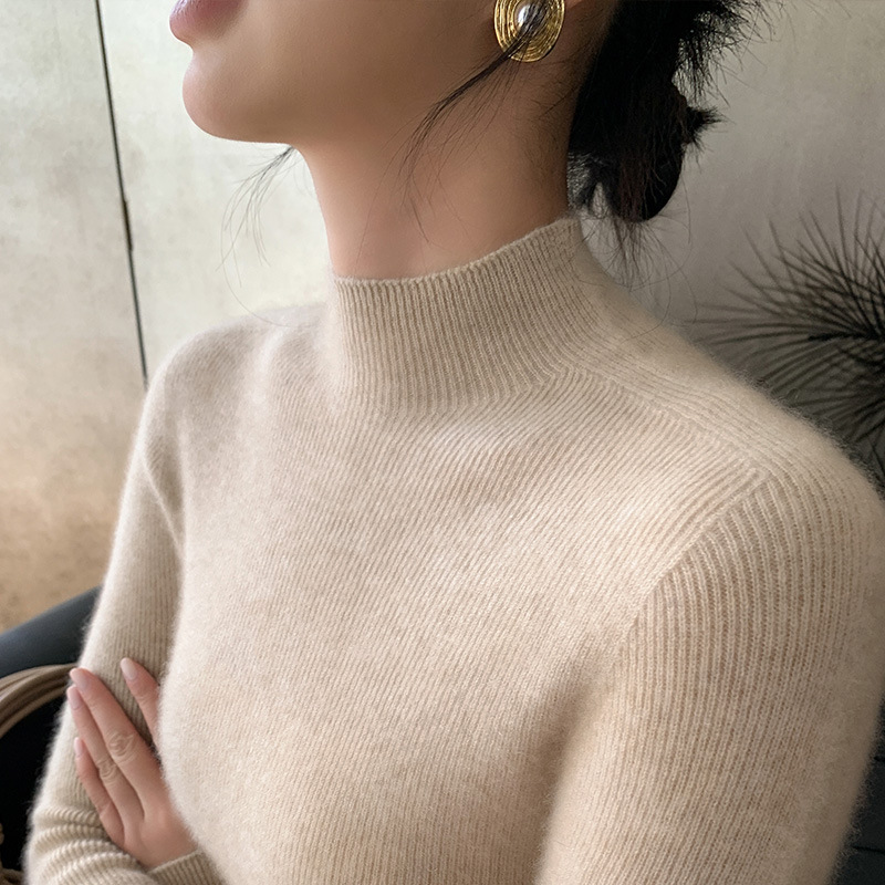One-Line Ready-To-Wear Seamless One-Piece Half Turtleneck Bottoming Shirt for Women in Autumn and Winter with New Knitted Versatile Tight-Fitting Sweater One-Line Ready-To-Wear Seamless One-Piece Half Turtleneck Bottoming Shirt for Women in Autumn and Winter with New Knitted Versatile Tight-Fitting Sweater