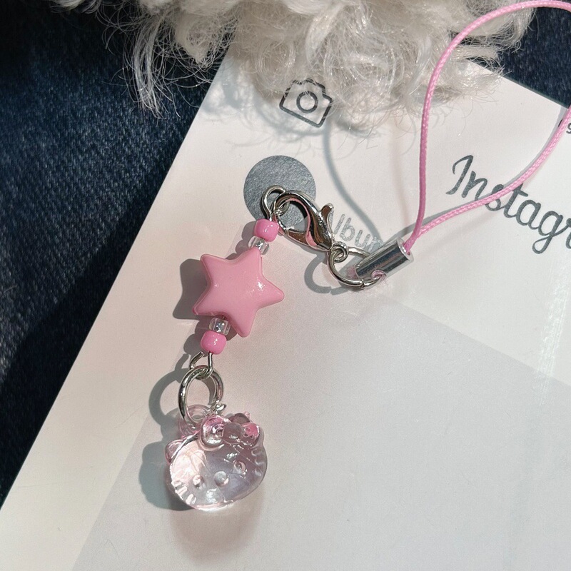 新款透明Kitty少女心串珠手机链包包挂饰ccd挂件星星可爱闺蜜礼物|undefined
