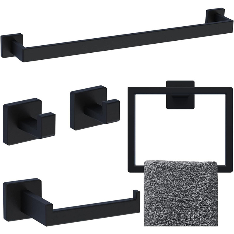 Towel Bar Stainless Steel Five-Piece Set Bathroom Storage Rack Towel Rack No-Drill Bathroom Accessories