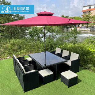 Outdoor Furniture Courtyard Balcony Villa Rattan Chair Garden Leisure Rooftop Waterproof Sun Protection Rattan Storage Table and Chair Combination