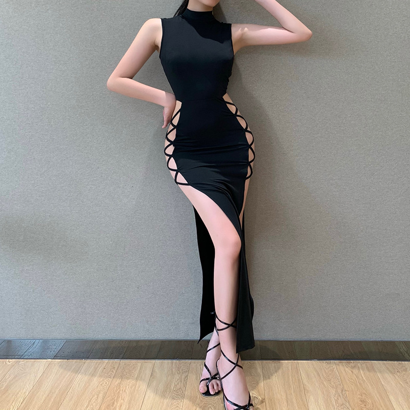 Sleeveless High Slits Lace-Up Slim Dress NSXE108294