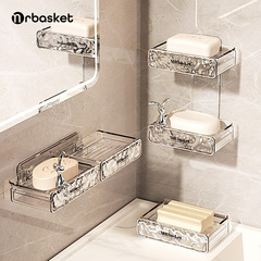 Hanging hole-free soap holder, wall-mounted high-end bathroom drain shelf, double-layer soap storage rack