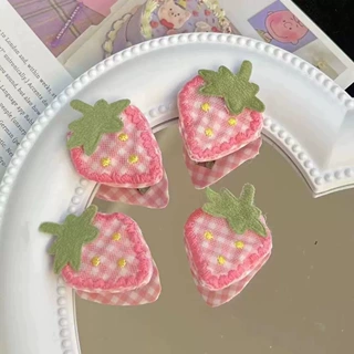 DIY格子布可爱少女心草莓蝴蝶结百搭水果发饰鞋服箱包帽 辅料