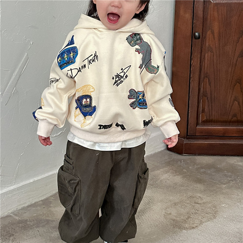Boys sweatshirt autumn and winter 2024 new cotton children's cartoon jacket boys autumn clothing trendy brand foreign style hooded street