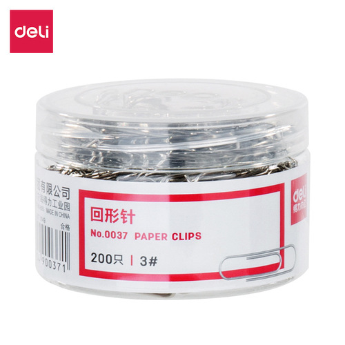 Deli Paperclip 0037 Thickened Electroplated Surface Paperclip Metal Office Use 30mm 200 pieces/tube