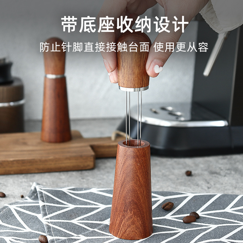 Distribuidor de café de cuatro agujas con base de madera