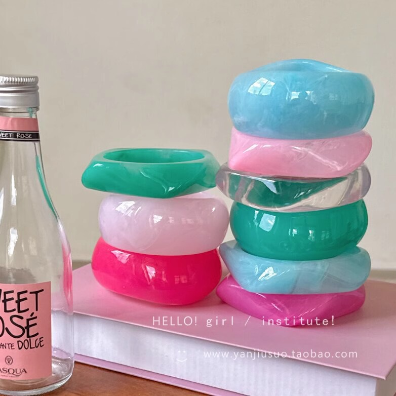 Colorful Irregular Resin Bracelet for Women Niche Design Retro Wide-Brimmed Bracelet Personalized Exaggerated Geometric Bracelet