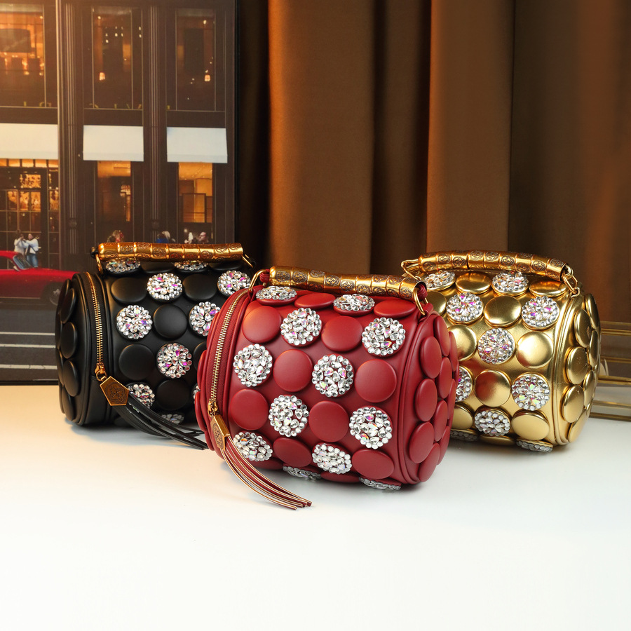 Modna damska torba typu tote z ozdobnymi kryształkami w kropki, z wieloma przegródkami, w stylu retro Boston, ze skóry PU_voghion.com