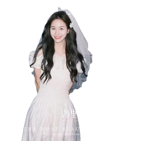 Bridal Veil Wedding Dress Short Four-Layer Pearl Bow Curl Bead Headwear Wedding Photo Vintage Veil