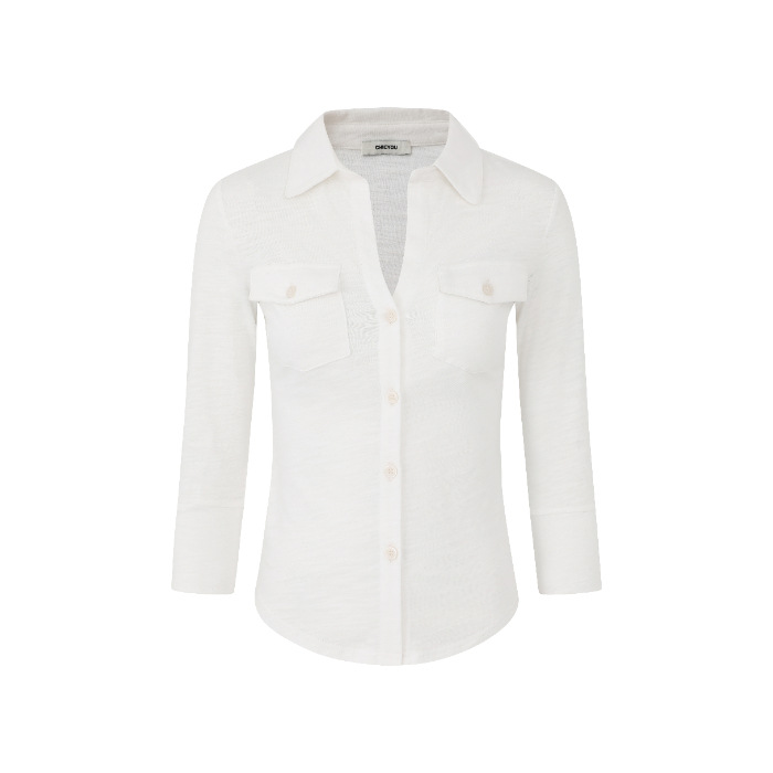 気質純欲風セクシー襟長袖シャツ女子学生春秋修身ウエストシャツ白いカーディガン上着