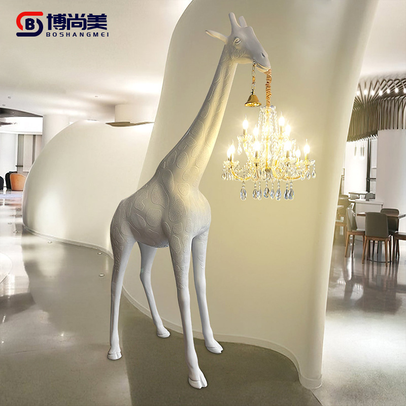 Large Giraffe Sculpture Chandelier Living Room Designer Creative Art Frp Decoration Crystal Floor Lamp Wholesale