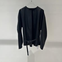 2025秋季新款女装气质百搭长袖圆领腰带PU皮衣外套女 103034