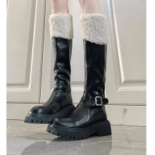 2024年秋冬真皮毛一体厚绒长靴河南桑坡村毛毛雪地靴高筒骑士靴女