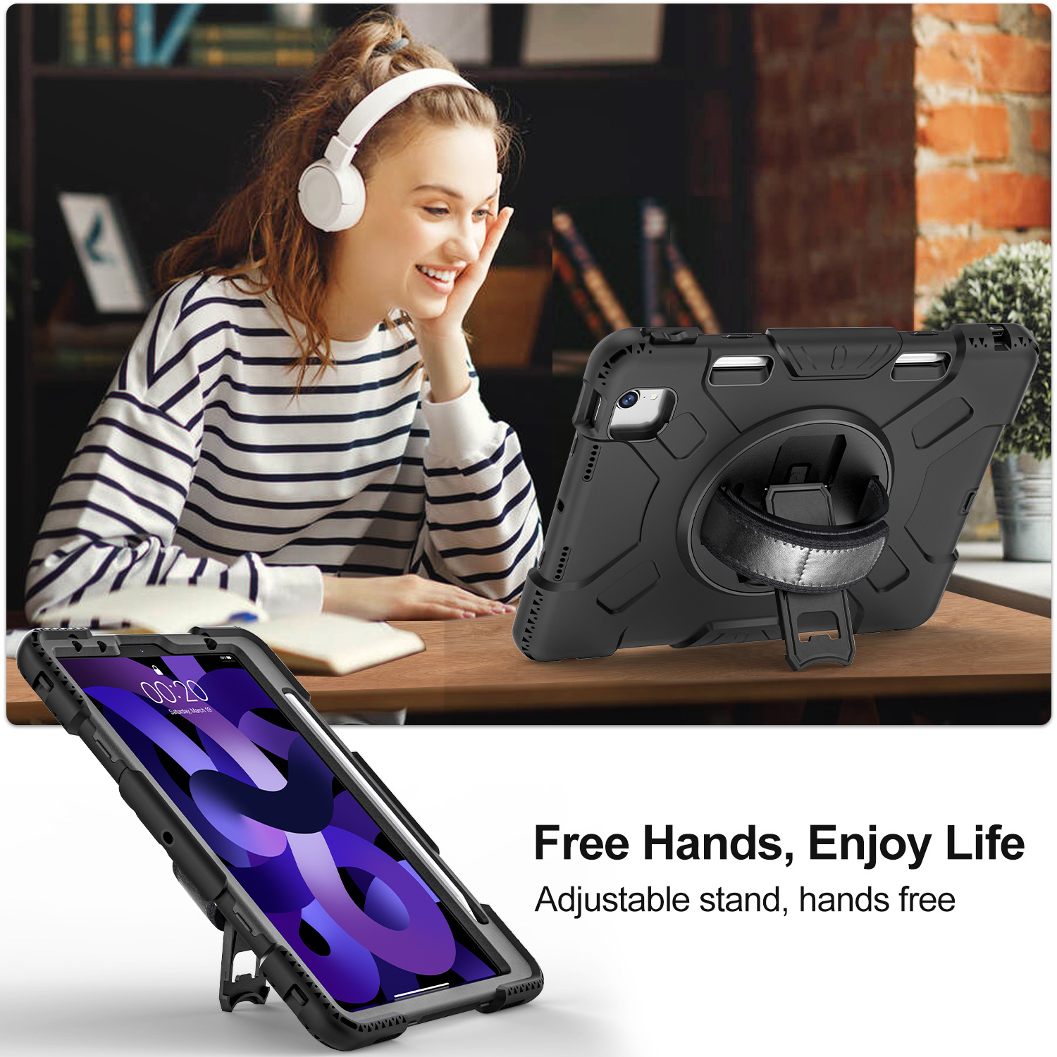 Aplicable a la funda protectora de la tableta de Apple Samsung con la caja protectora de la tableta del silicón air5 DE LA anti-caída de la ranura tres de la pluma con el soporte