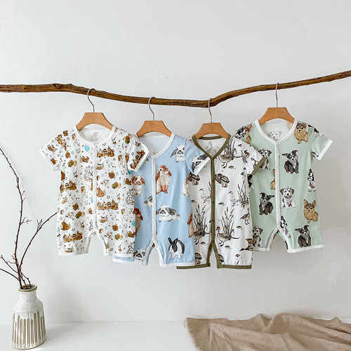 Summer 2024 Baby Clothing A-Class Pure Cotton Baby Bodysuit Baby Clothes Newborn Short Sleeve Hosiery Climbing Suit