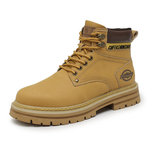 Men's New Winter Motorbike High Street Thick Sole High Top Personality Workwear Retro American Yellow Boot