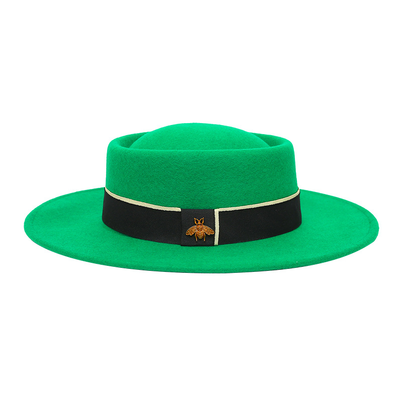 Sombrero de otoño e invierno lana pura cóncavo-cúpula convexa 8cm ala ancha sombrero de lana sombrero de fieltro de moda británica europea y americana al por mayor