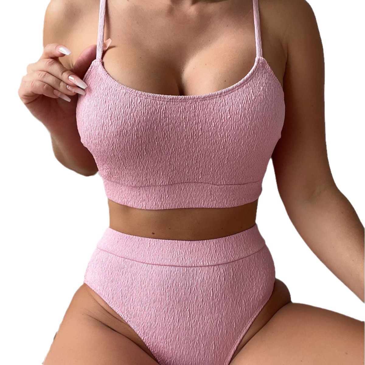 Beliebter europäischer und amerikanischer einfarbiger Bikini-Badeanzug 2417_voghion.com