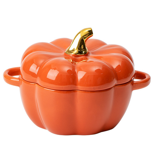 Wei porcelain creative cute pumpkin soup cup with lid baking bowl ceramic rice bowl baking tableware dessert soup bowl water-proof stew pot