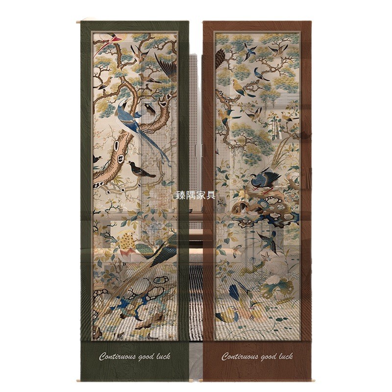 Nuevo estilo chino de pájaros de flores de flores semipermeables cortina de tela larga colgante de tela atmósfera sala de té sala de té cortina de partición decoración de sala
