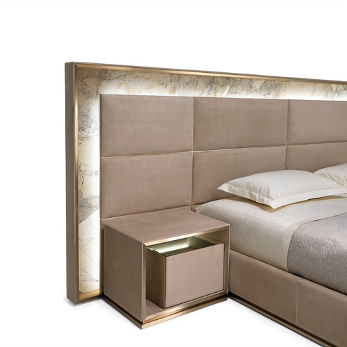 Italian-inspired, Luxurious Yet Affordable Modern Bed | Simple Design | Genuine Leather & Marble Accents | Master Bedroom Double Bed | American-Style Upholstered Bed | Designer Bed