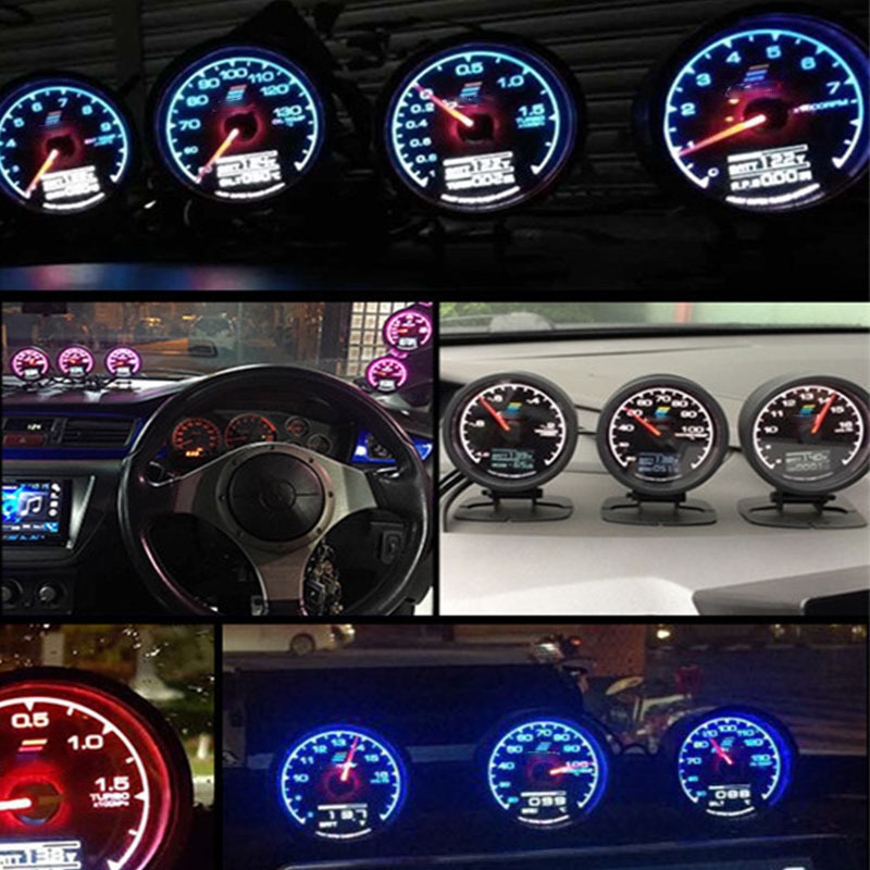 Auto Supplies Car Restoration Instrument Water Temperature Meter 62mm LED 7 Color Display Water Temperature Meter