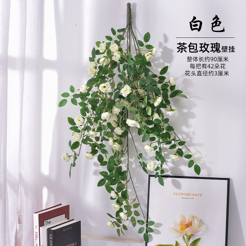 Artificial rosa de ratán pared colgando vid bolsa de té flor falsa aire acondicionado tubo sinuoso bloque feo decoración de la pared de plástico