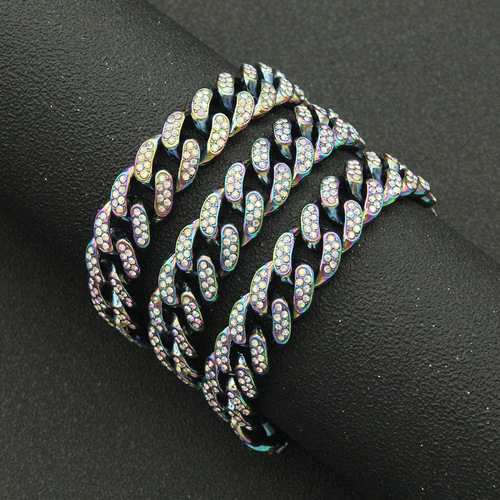 Elegant Hip-Hop Street Dance Cool Diamond Cuban Link Bracelet for Men, Bold and Colorful, 13mm Wide