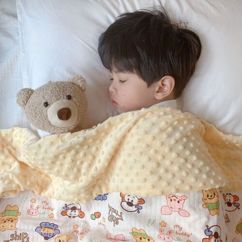 Summer and autumn thin children's jellybean rug 100% cotton embroidered breathable double-layer cover blanket air-conditioned room small comfort push car blanket