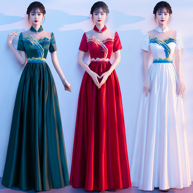 Folk Song Chorus Costume Women's Long Dress Vocal Music Conductor Costume Chorus Temperament Host Banquet Evening Dress
