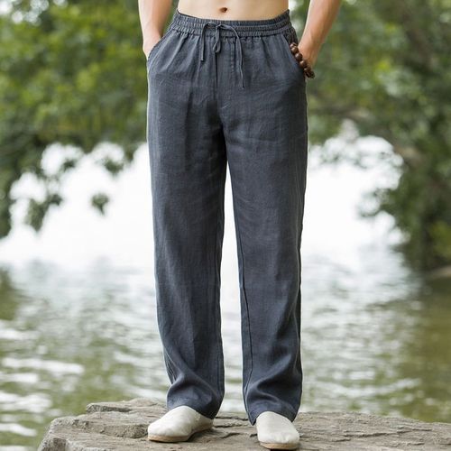 Pure Linen Men's Pants Retro Chinese Style Men's Clothing Summer Loose Thin Straight Leg Pants Men's Cotton-Linen Material Casual Pants